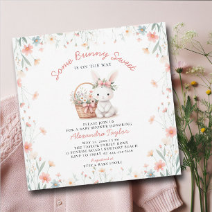 En Bunny Sweet Wildblomme Rosa Bow Baby Shower Inbjudningar