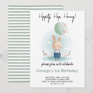 En Bunny Turing One Boy Birthday Inbjudningar