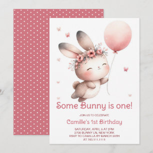 En Bunny Turing One Girl Birthday Inbjudningar