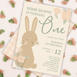 En Bunny Turning One Girl's 1st Birthday Inbjudningar