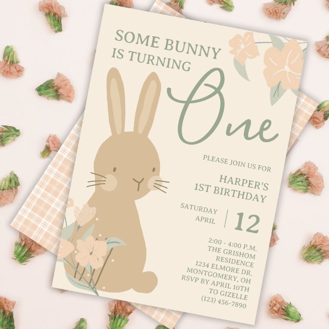 En Bunny Turning One Girl's 1st Birthday Inbjudningar (Skapare uppladdad)