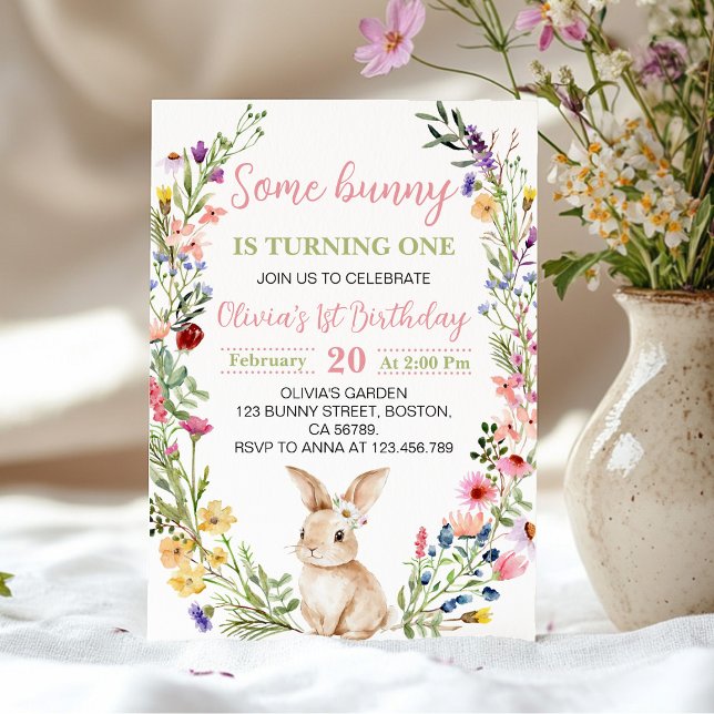 En Bunny Wildblombloom Girl Birthday Inbjudningar (Skapare uppladdad)