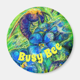 En Busy Bee & Glöm mig-inte Flowers Magnet