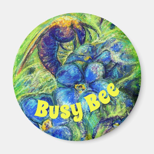 En Busy Bee & Glöm mig-inte Flowers Magnet (Framsidan)