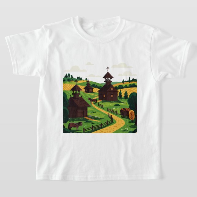 En by avbildad i en illustrationsstil T-Shirt (Laydown)