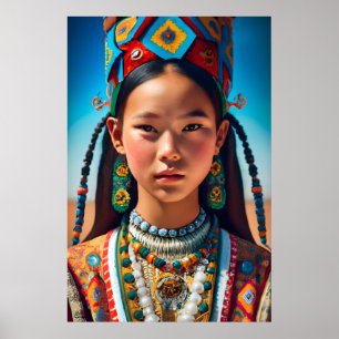 En byflicka från norra Chinan, dekorerad Poster