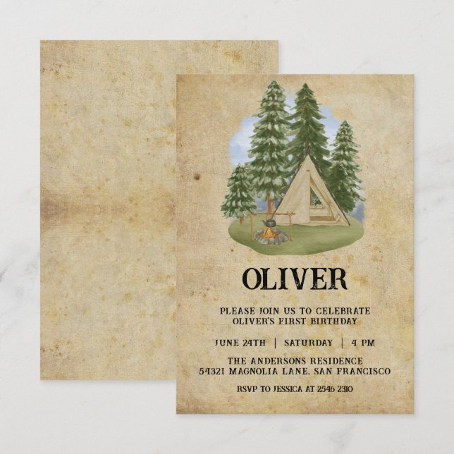 En Camper Birthday Lycklig Inbjudningar (Fram/baksida)