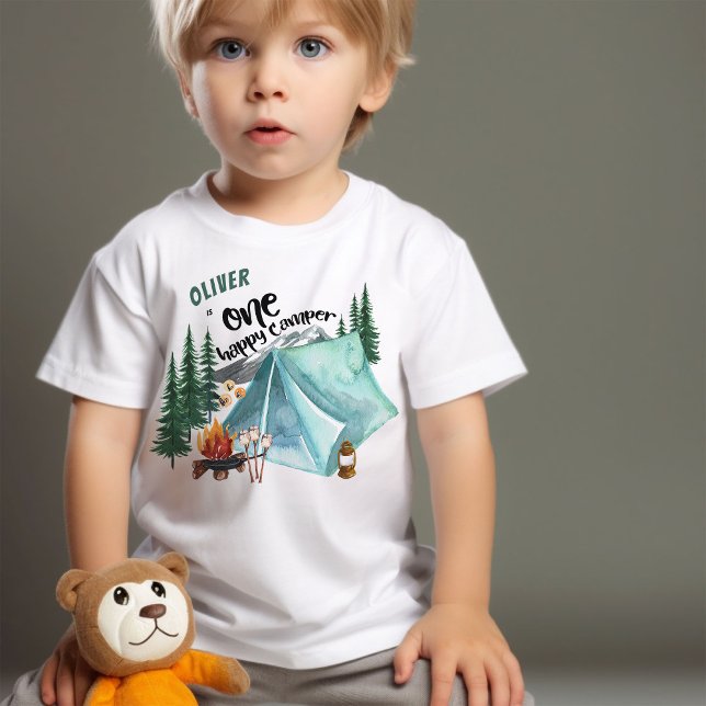 En Camper-Personlig Lycklig 1:a födelsedag T Shirt (One happy camper first birthday t-shirt)