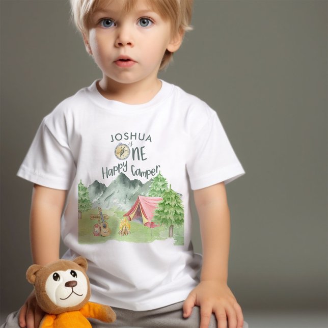 En Camper-Personlig Lycklig 1:a födelsedag T Shirt (Personalized One Happy Camper T-shirt for first birthday)