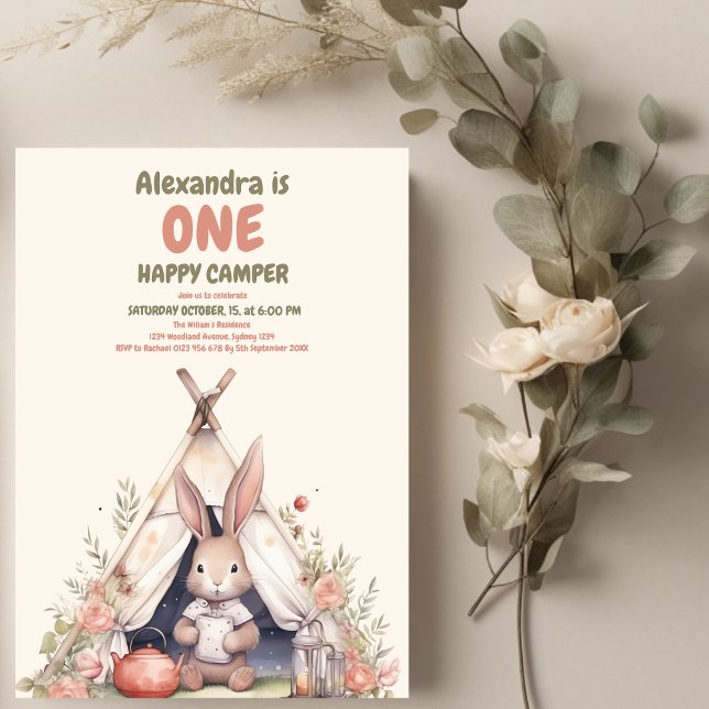 En Camper Rustic 1:a födelsedag Lycklig Inbjudningar (Skapare uppladdad)