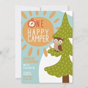 En Camper utomhus, Lycklig, första födelsedag Inbjudningar