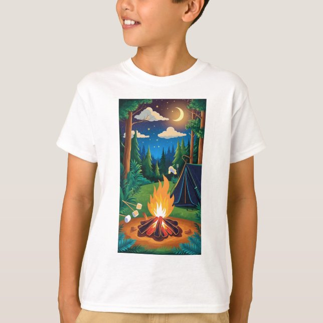En campingbrand med marshmallow-rostning under en  t shirt (Framsida)