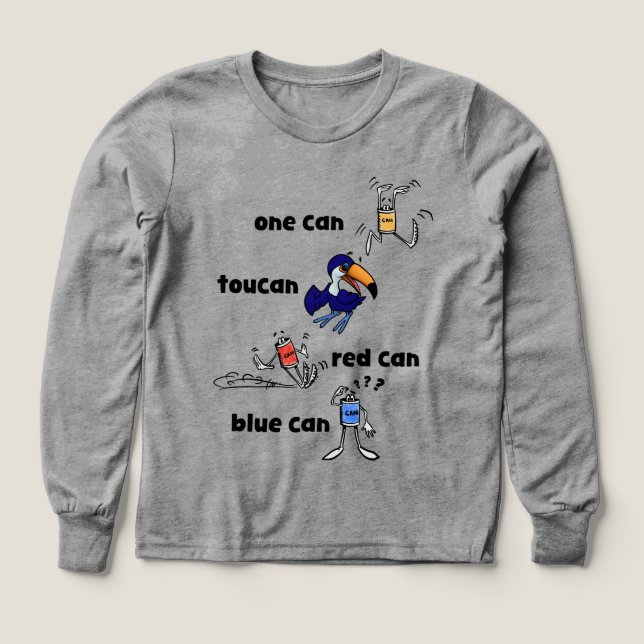 En Can Toucan Röd Can Blå Can Pojkar LS Tröja (Design framsida)