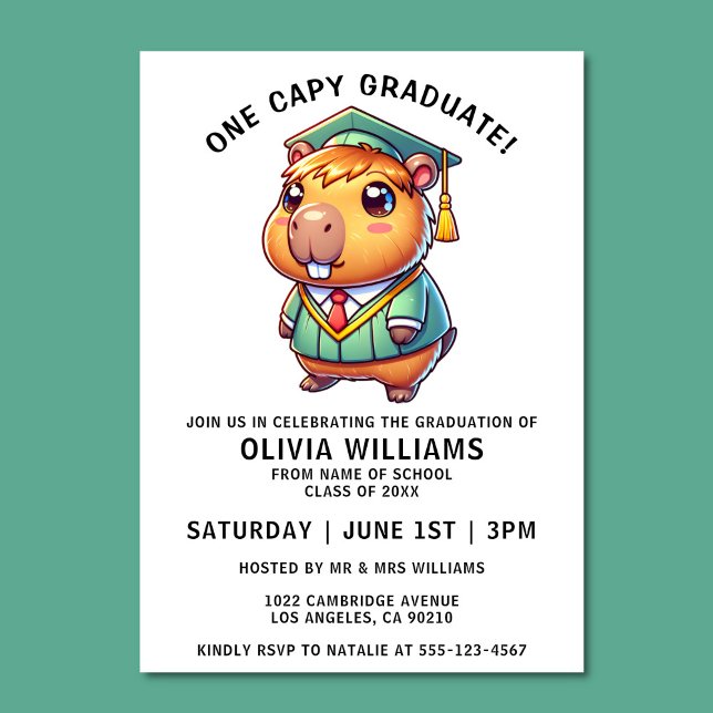 En Capy Student Funny Capybara Studentfest Inbjudningar (Funny capybara graduation party invitation)