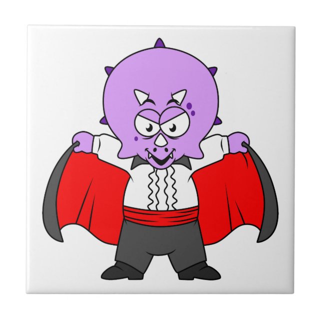 En Ceratops Dinosaur-docka som greve Dracula. Kakelplatta (Framsidan)