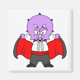 En Ceratops Dinosaur-docka som greve Dracula. Magnet