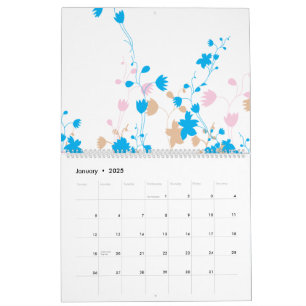 En charmerande arrangemang av blått och rosa blomm kalender