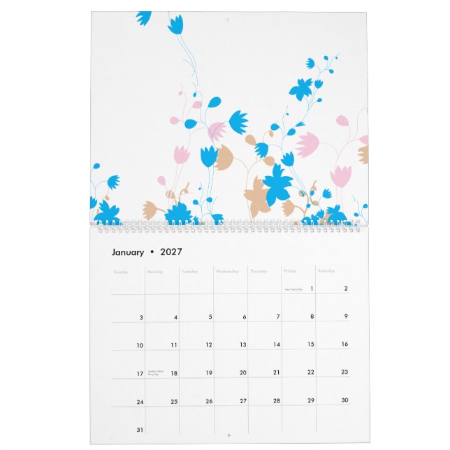 En charmerande arrangemang av blått och rosa blomm kalender (Jan 2027)