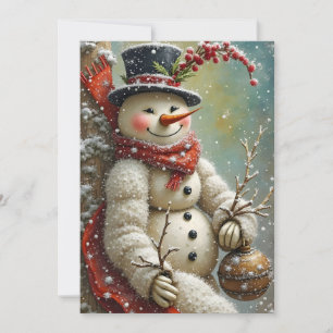 En Cheerful Snögubbe Julkort