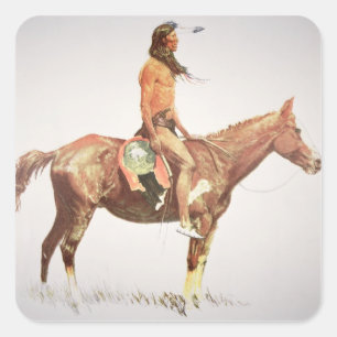 En Cheyenne indiankrigare, 1901 (färglithoen) Fyrkantigt Klistermärke