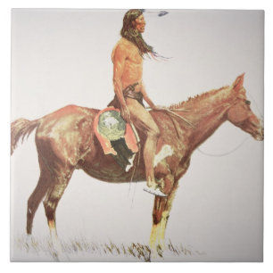En Cheyenne indiankrigare, 1901 (färglithoen) Kakelplatta