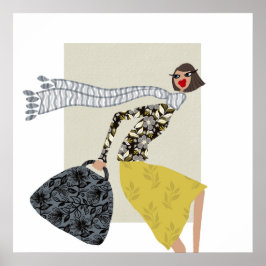 En Chic Windy Day Mode Illustration Poster