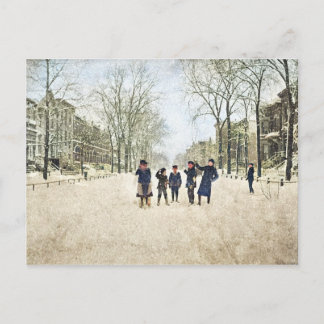EN CHICAGO WINTER LINCOLN PARK 1897 CHILDREN FÄRG VYKORT