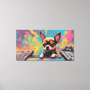 En chihuahua-hund som spelar videospel canvastryck