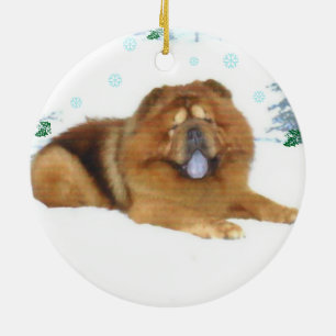 En chows snöig jul julgransprydnad keramik