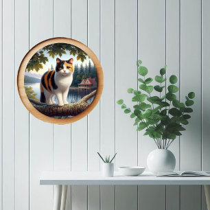 En cirkelformad 3D-bild av en vacker Calico-katt Poster