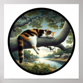 En cirkelformad 3D-bild av en vacker Calico-katt Poster