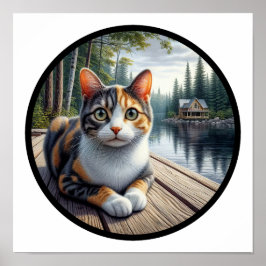 En cirkelformad 3D-bild av en vacker Calico-katt Poster