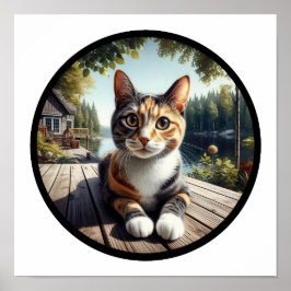 En cirkelformad 3D-bild av en vacker Calico-katt Poster