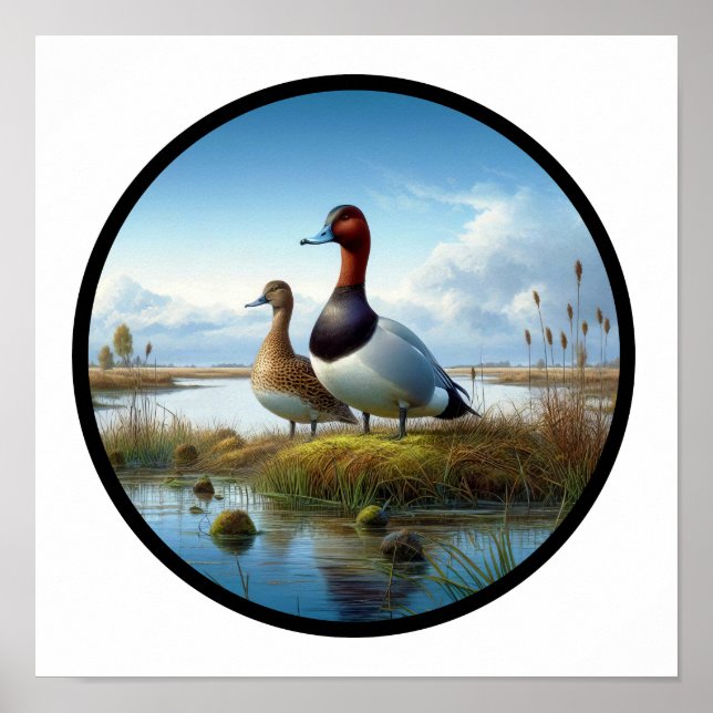 En cirkelformad 3D-bild av en vacker Canvasback An Poster (Framsidan)