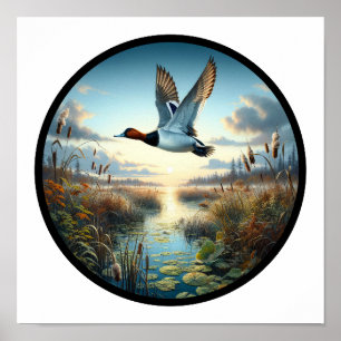 En cirkelformad 3D-bild av en vacker Canvasback An Poster