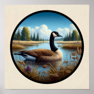 En cirkelformad 3D-bild av en vacker Kanada-gås Poster