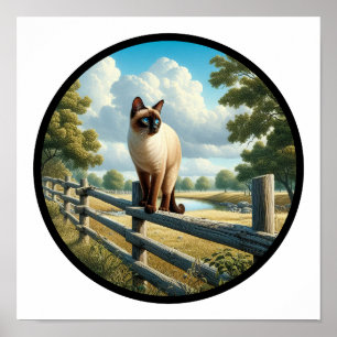 En cirkelformad 3D-bild av en vacker siamesisk kat Poster