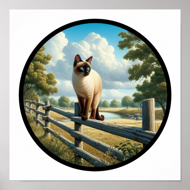 En cirkelformad 3D-bild av en vacker siamesisk kat Poster (Framsidan)