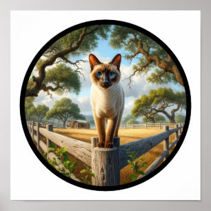 En cirkelformad 3D-bild av en vacker siamesisk kat Poster