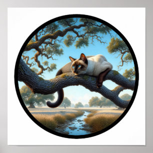 En cirkelformad 3D-bild av en vacker siamesisk kat Poster