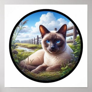 En cirkelformad 3D-bild av en vacker siamesisk kat Poster