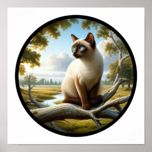En cirkelformad 3D-bild av en vacker siamesisk kat Poster
