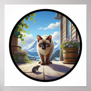 En cirkelformad 3D-bild av en vacker siamesisk kat Poster