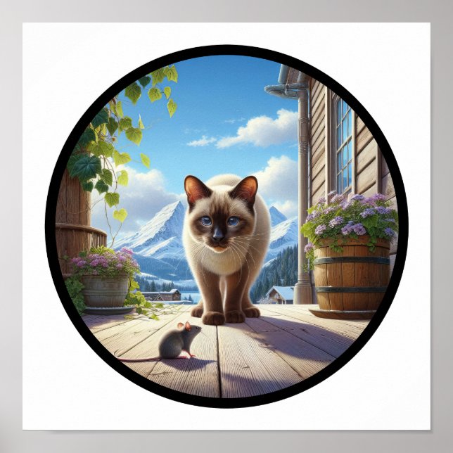 En cirkelformad 3D-bild av en vacker siamesisk kat Poster (Framsidan)