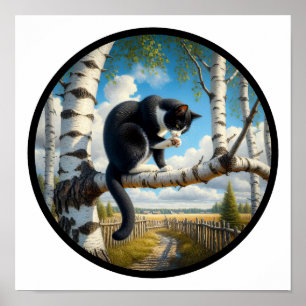 En cirkelformad 3D-bild av en vacker Tuxedo-katt Poster