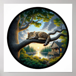 En cirkelformad 3D-bild av ett vackert Tabby katt Poster