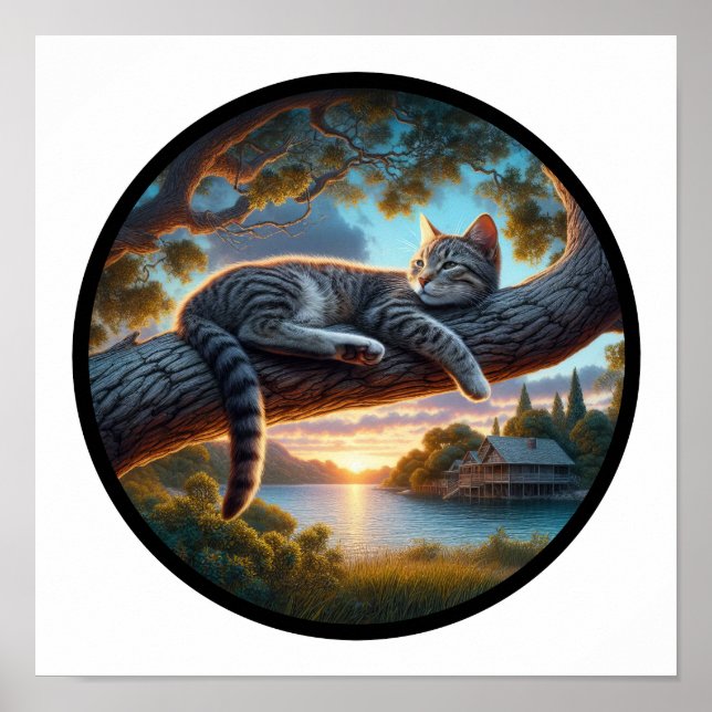 En cirkelformad 3D-bild av ett vackert Tabby katt Poster (Framsidan)