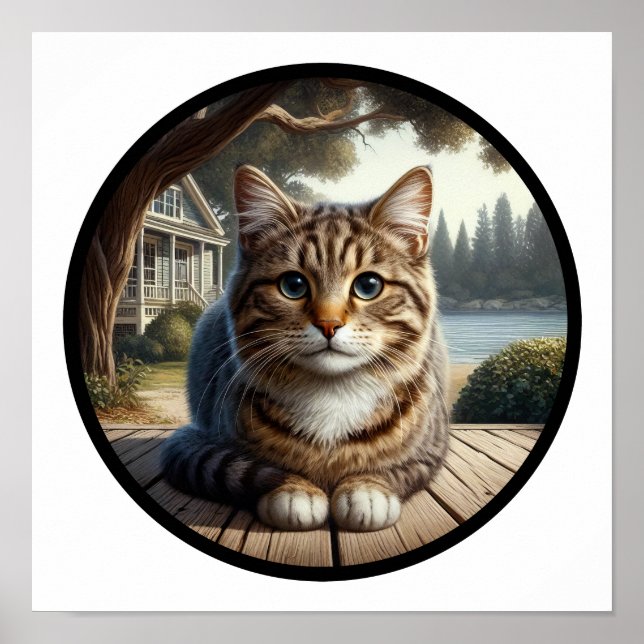 En cirkelformad 3D-bild av ett vackert Tabby katt Poster (Framsidan)