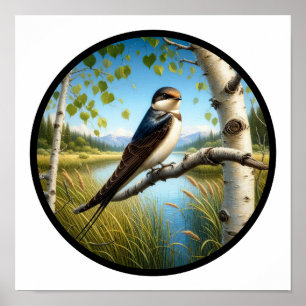 En cirkulär 3D-bild av en Perched Träd Sväljer Poster