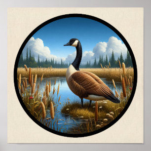 En cirkulär 3D-bild av en vacker kanadagås Poster